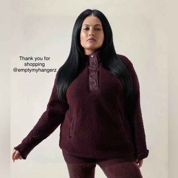 NWT! Spiced Cabernet Athleta Cozy Sherpa Pullover Snap Sweatshirt - Multiple - Picture 1 of 5